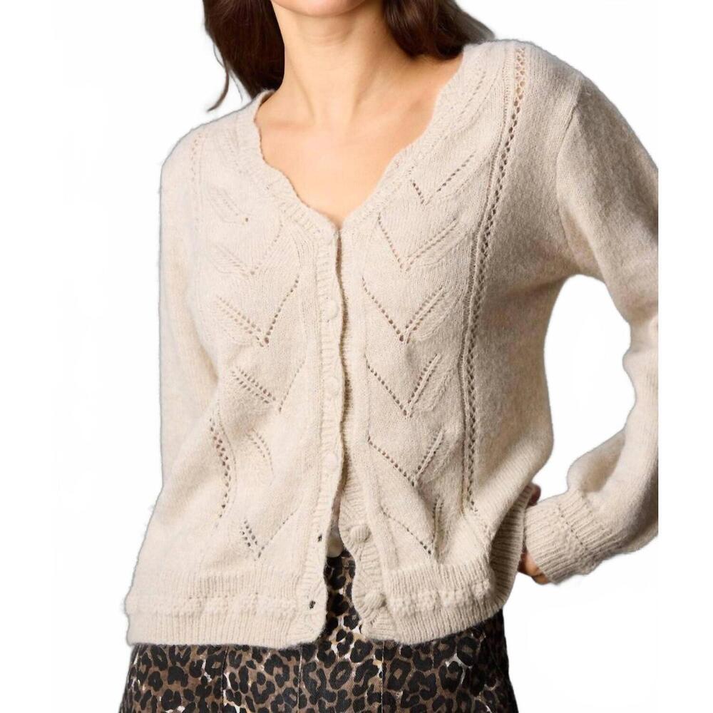 NEW BEFORE YOU long sleeve button down wave edge cardigan in oatmeal